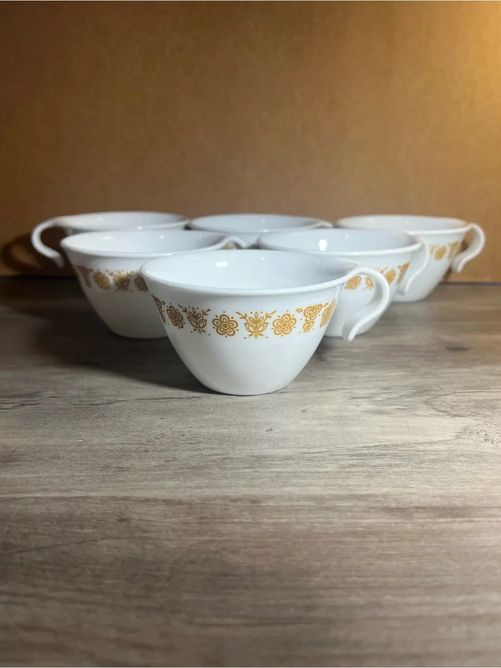 Corelle Tea Cups with Gold Butterfly- Stackable Set of 6